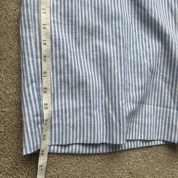 Talbots Linen Crop Pants Womens 14 Wide Leg Striped Blue Side Zip Career Preppy - Picture 6 of 8